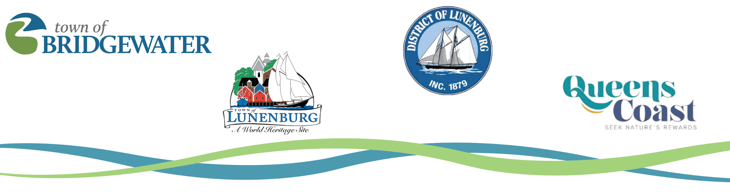 Logos for the Towns of Bridgewater, Town of Lunenburg, and the Municipalities of Lunenburg and Queens 
